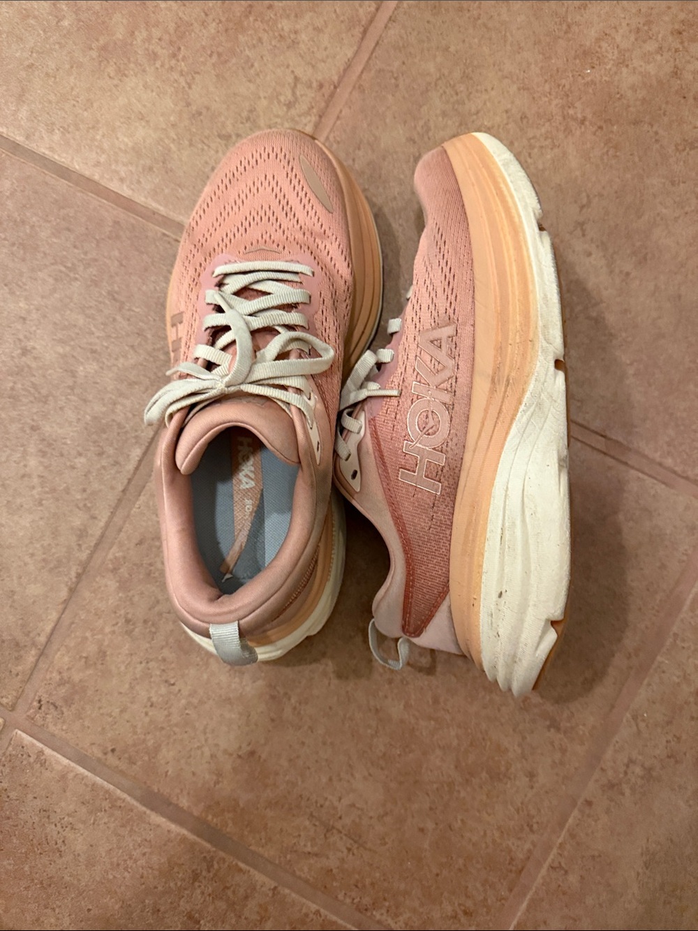 Hoka Women's Rose Pink & Cream Athletic Running Shoes